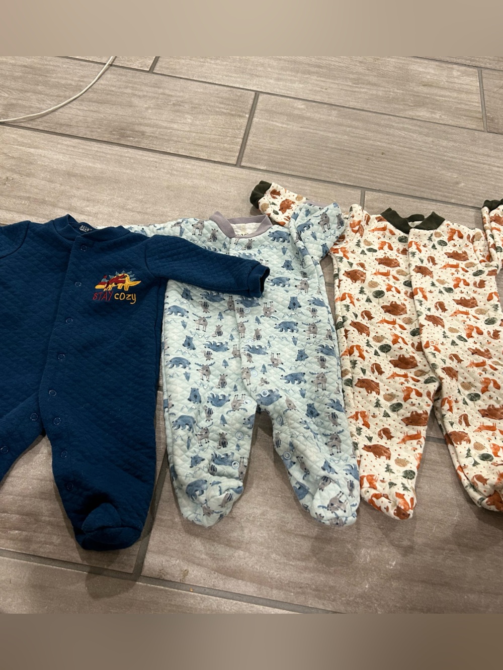 chick pea Quilted Baby Sleepers with Woodland Animals 0-3 mos, 3-6 mos